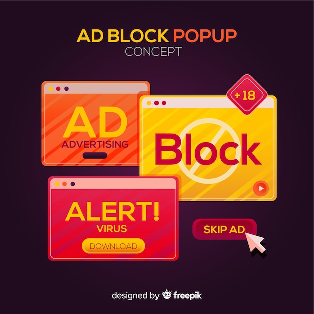 Vettore gratuito concetto di blocco di annunci raccolta banner pop-up