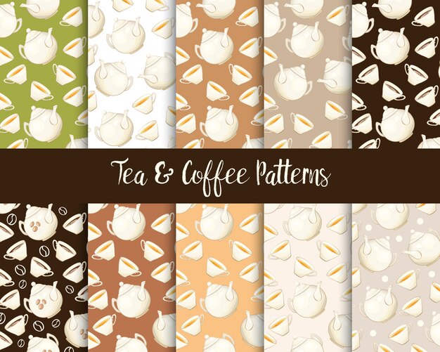 Porcelain Teapot and Tea cup Seamless Patterns Set