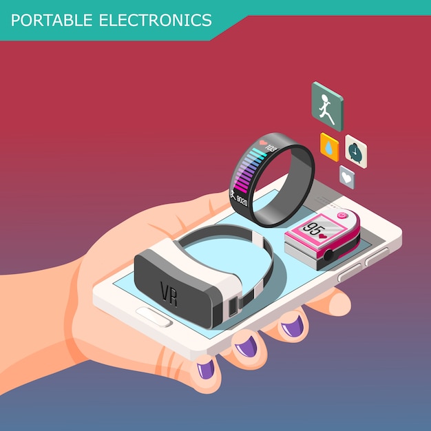 Free vector portable electronics isometric composition