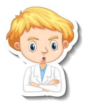 Ritratto di un ragazzo in abito scientifico personaggio dei cartoni animati adesivo