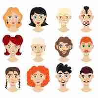 Free vector portrait collection of male and female characters illustration