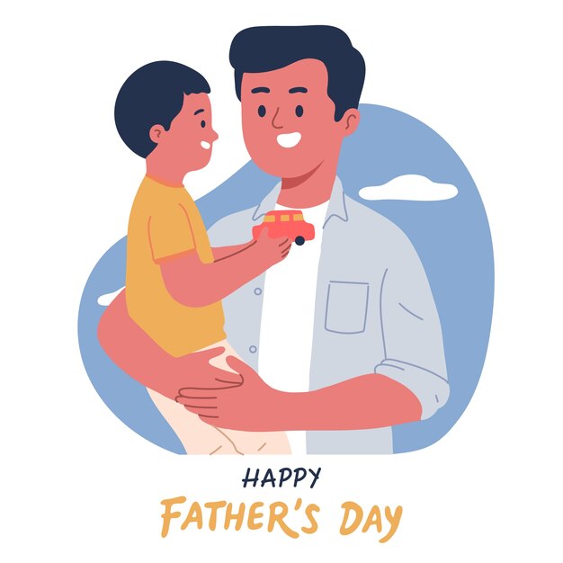 Портрет отца и сына, обнимающихся, чтобы отпраздновать день отца