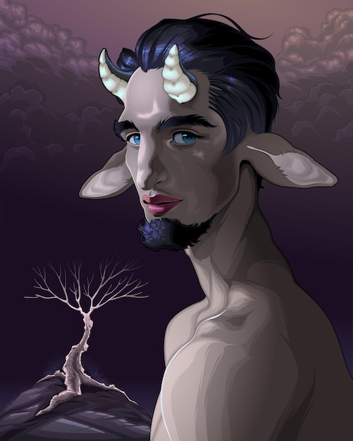 Portrait of a faun. vector illustration