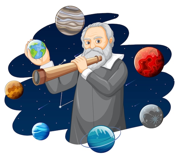 Vettore gratuito ritratto di galileo galilei in stile cartone animato