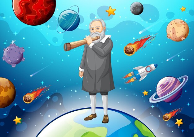 Portrait of Galileo Galilei in cartoon style