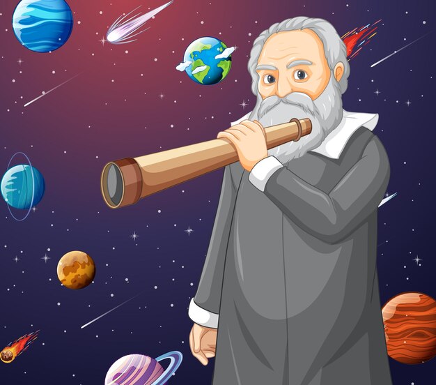 Portrait of Galileo Galilei in cartoon style