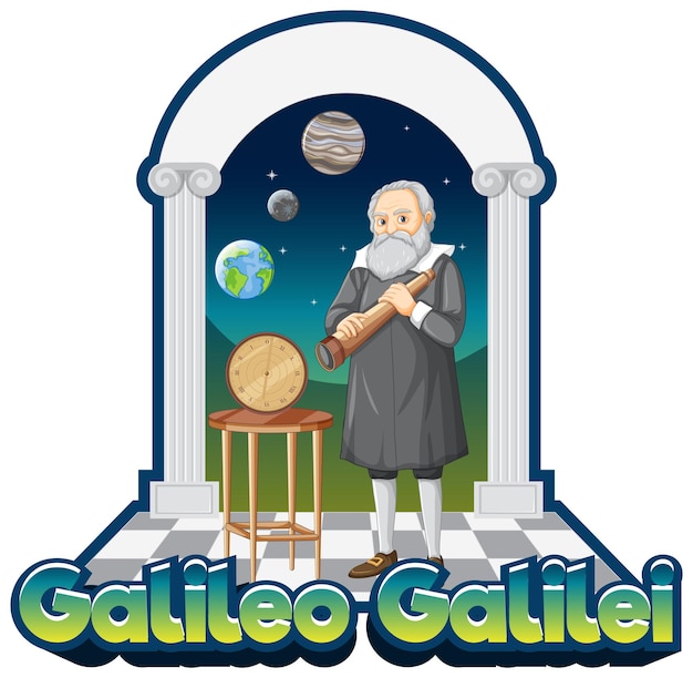 Vettore gratuito ritratto di galileo galilei in stile cartone animato