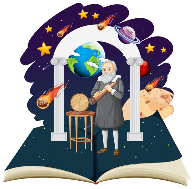 मुफ़्त वेक्टर कार्टून शैली में गैलीलियो गैलीली का चित्र