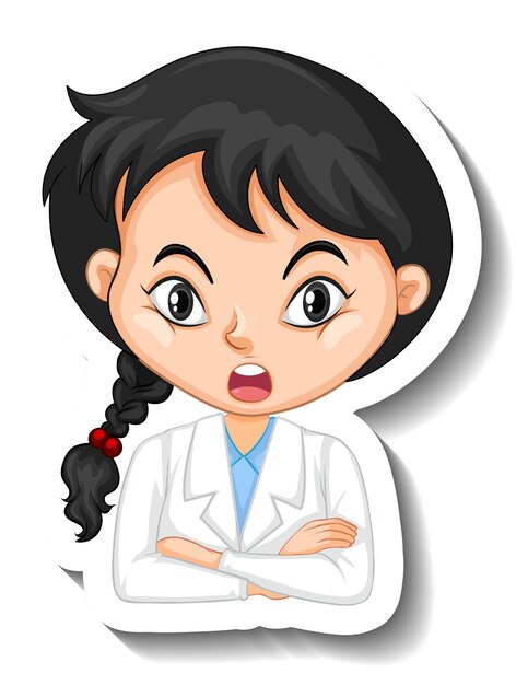 Free vector portrait of a girl in science gown cartoon character sticker