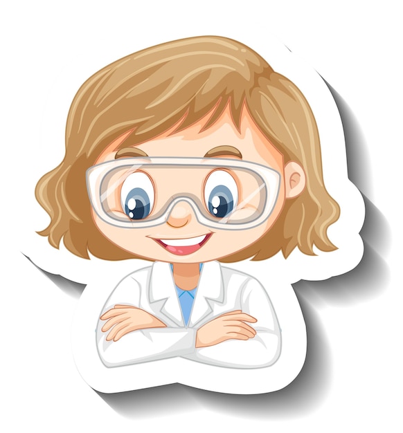 Portrait of a girl in science gown cartoon character sticker