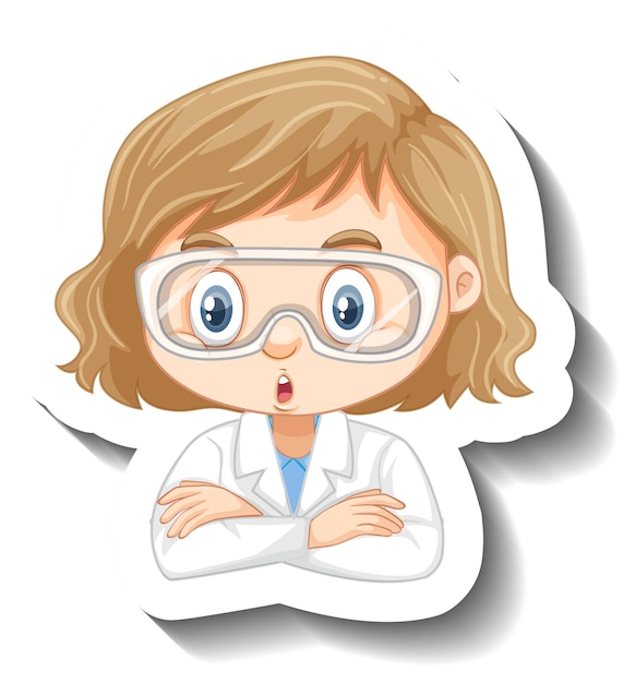 Free vector portrait of a girl in science gown cartoon character sticker