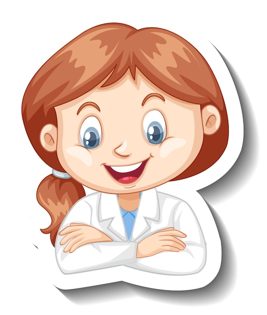 Free vector portrait of a girl in science gown cartoon character sticker