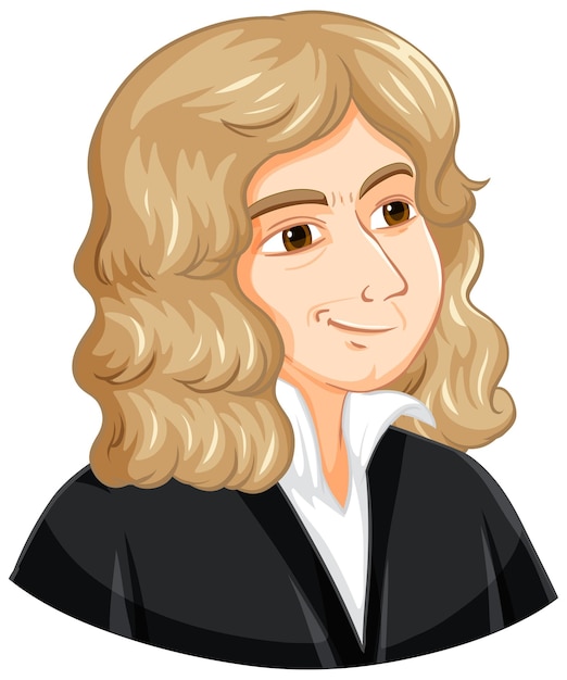 Portrait of Isaac Newton in cartoon style