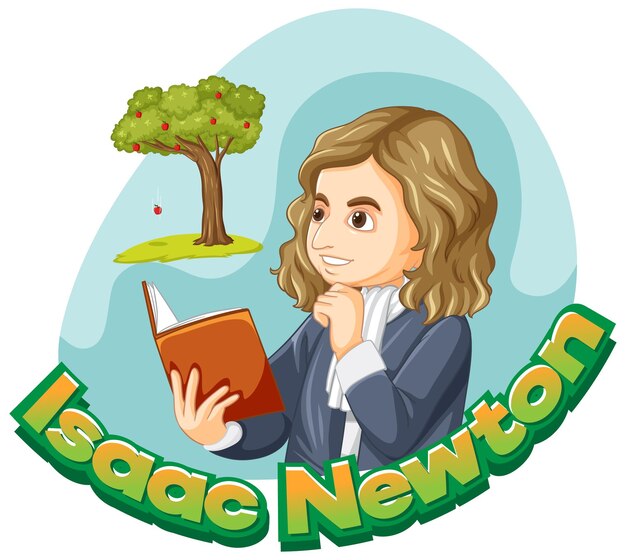 Portrait of Isaac Newton in cartoon style