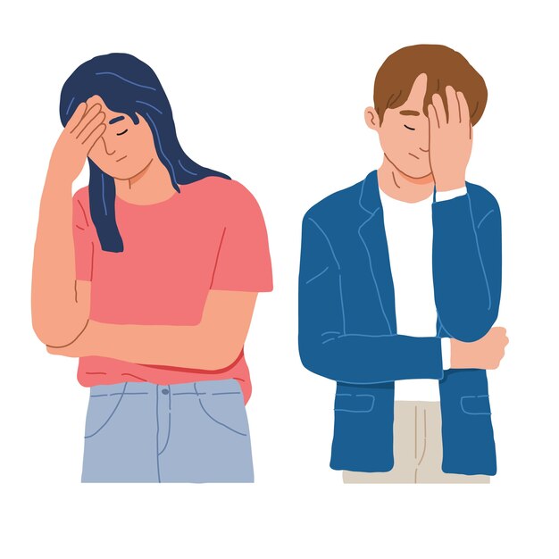 Free vector portrait of a man and woman with facepalm gestures