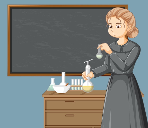 Free vector portrait of marie curie in cartoon style