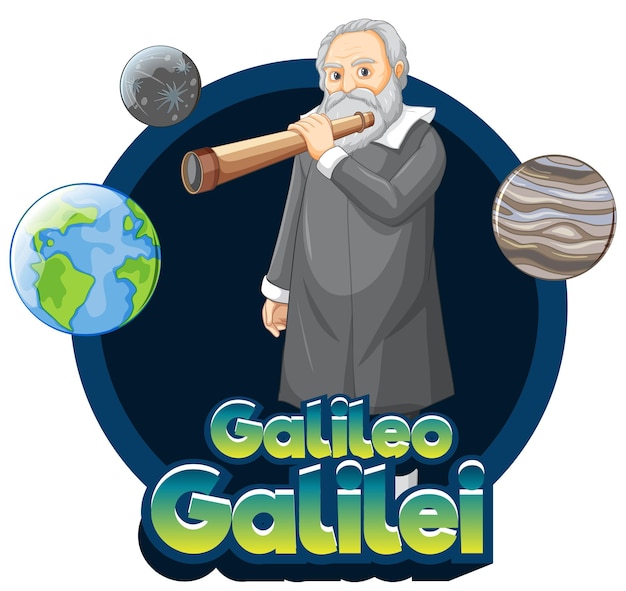 무료 벡터 만화 스타일의 갈릴레오 갈릴레이의 초상화