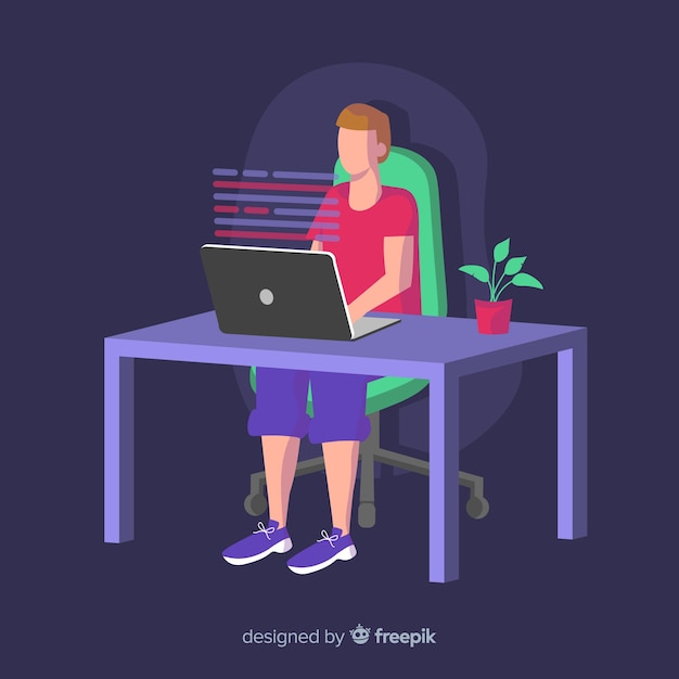 Free vector portrait of programmer working with pc