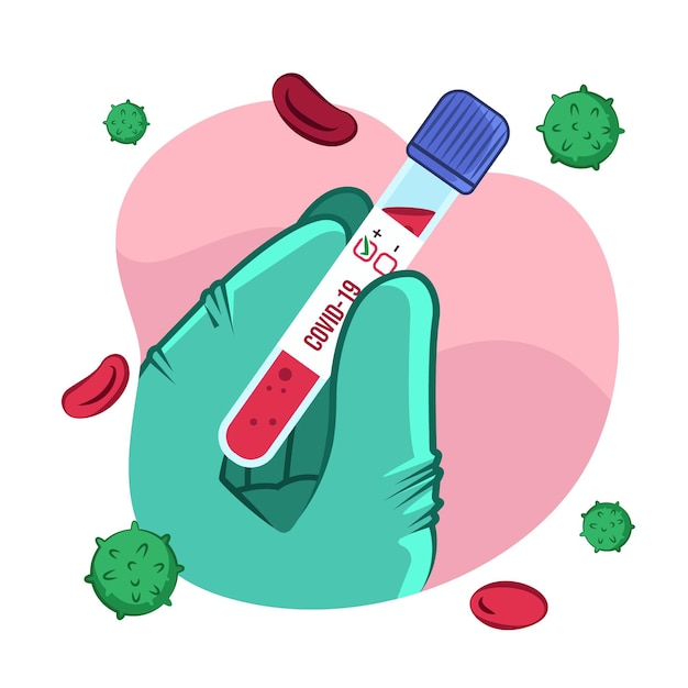 Бесплатное векторное изображение Положительная кровь в пробирке ковид-19