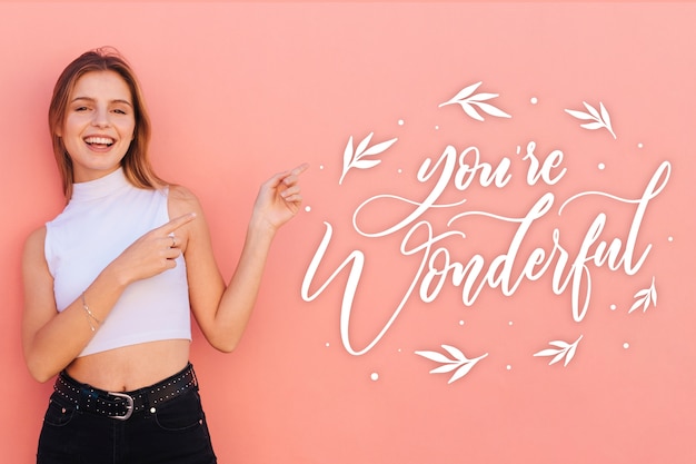 Free vector positive lettering with photo of smiley girl