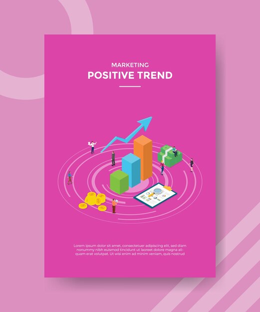 Positive trend concept for template banner and flyer for printing with isometric style illustration