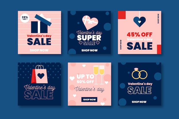 Free vector post collection of valentine's day sale on instagram