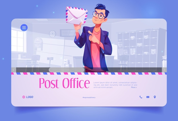 Free vector post office banner with man worker with letter