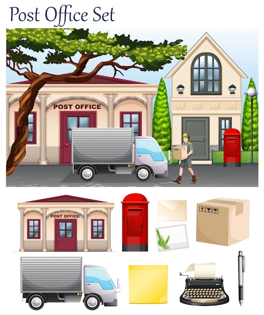Free vector post office and postal objects illustration