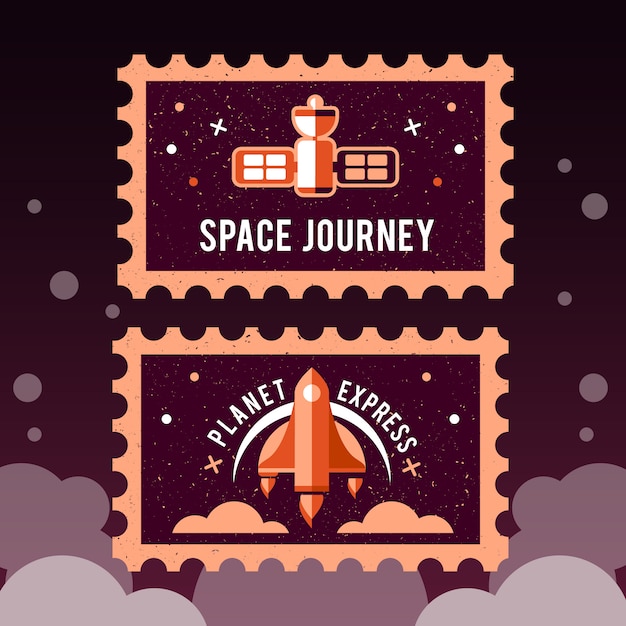 Free vector post stamp with rocket in the space and grunge stamp