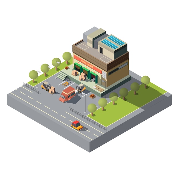 Postal company warehouse isometric vector icon