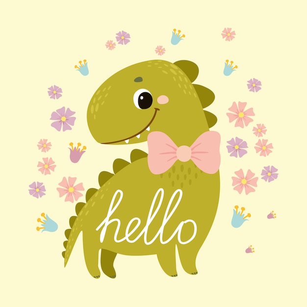 Free vector postcard dinosaur. greeting. cute baby dino for kids