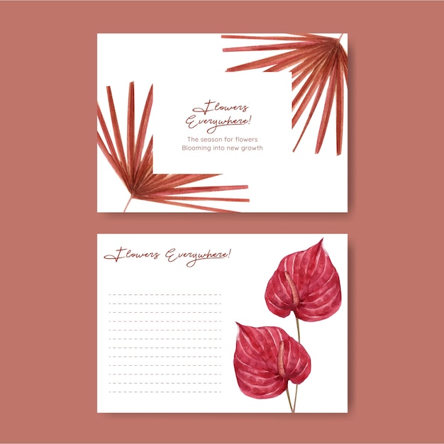 Шаблон открытки с цветком орхидеи в стиле бохо, акварельный стильxa