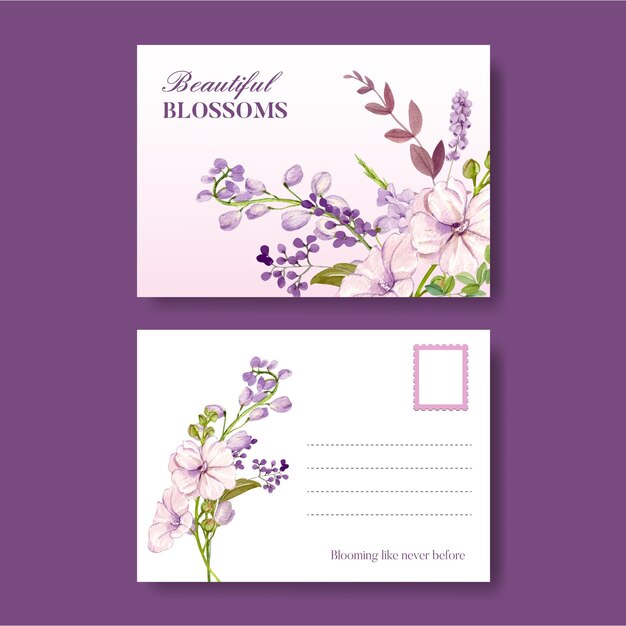 Шаблон открытки с концепцией диких цветов, акварельный стиль