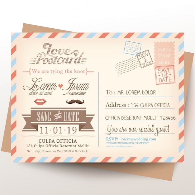 Free vector postcard for wedding invitations