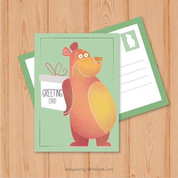 Free vector postcard with nice hand drawn bear