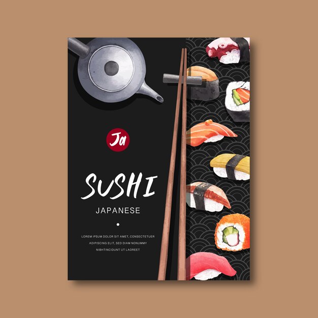 Poster for advertisement of sushi restaurant.