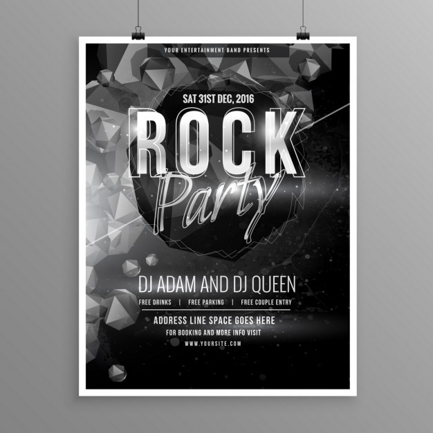 Free vector poster in black and white for a rock party