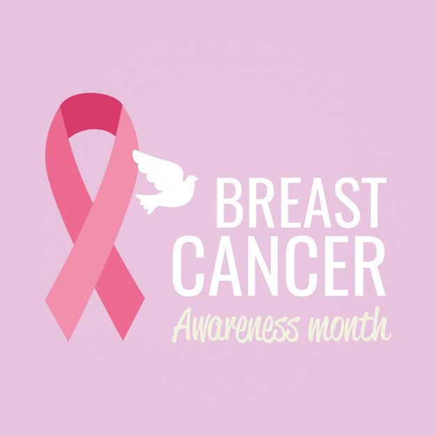 Poster breast cancer awareness month with dove and ribbon