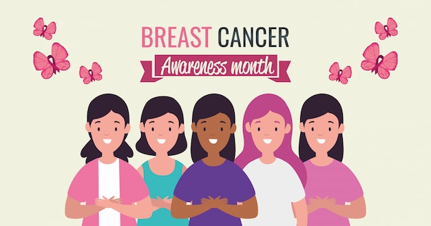 Poster breast cancer awareness month with women group
