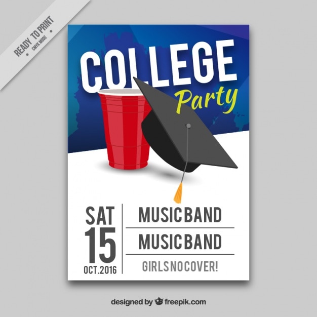 Vettore gratuito poster per la parte di college con musica dal vivo