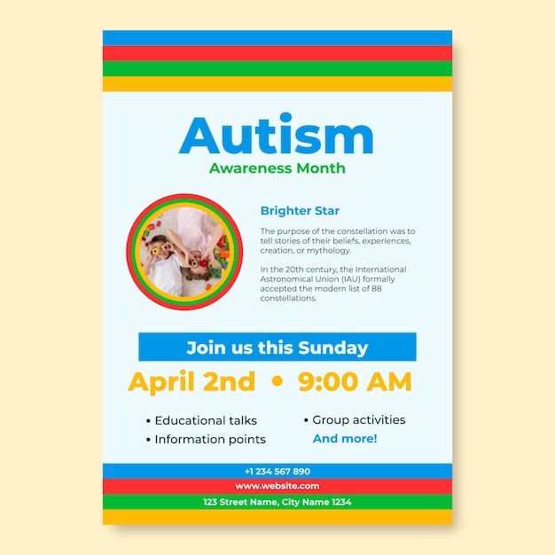 Pôster colorido do dia mundial do autismo