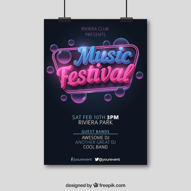 Vettore gratuito concetto di poster con bolle per la festa di musica