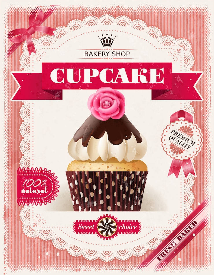 Free Vector poster of confectionery bakery with cupcakes