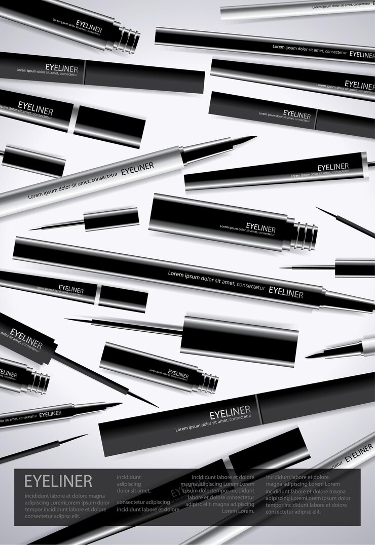 Free Vector poster cosmetic eyeliner with packaging