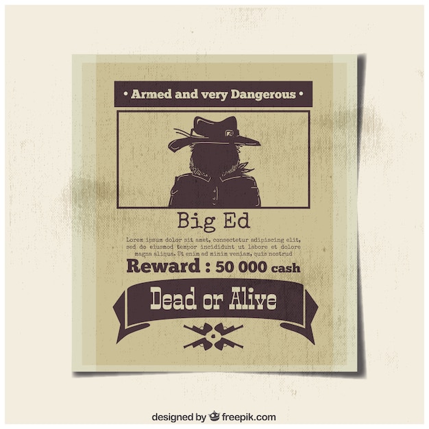 Poster of dangerous criminal with reward