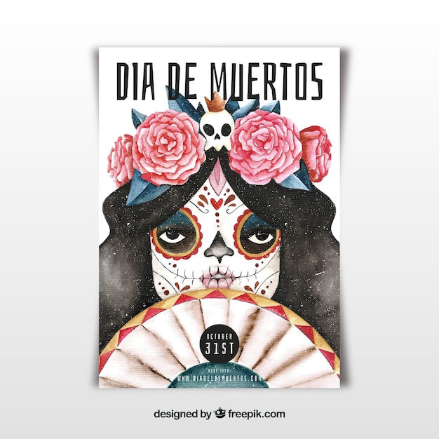 Poster of deads' day with watercolor catrina