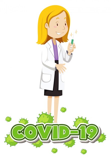 Дизайн плаката на тему коронавируса с врачом и вакциной