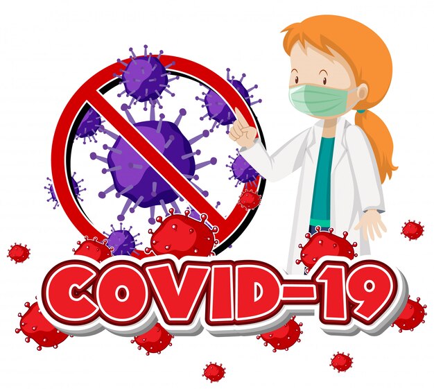 マスクを身に着けている医者とコロナウイルスのテーマのポスターデザイン