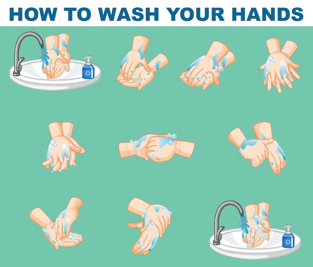 Free vector poster design for how to wash your hands