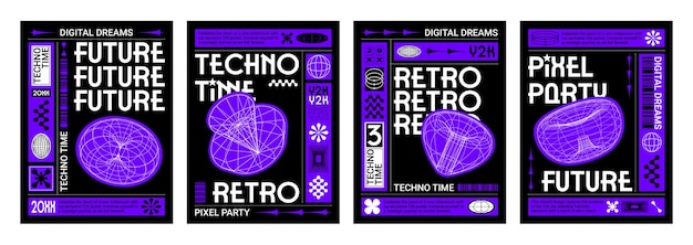 Free vector poster design layout in y2k techno style